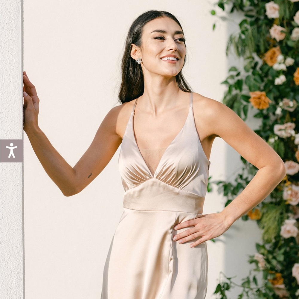 Revelry Carmen Satin Bridesmaid Dress in Gold Champagne-703*